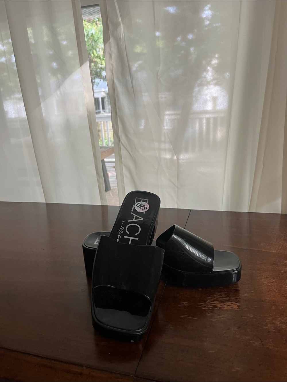 Black Patent Platform Slide Mules by Coach